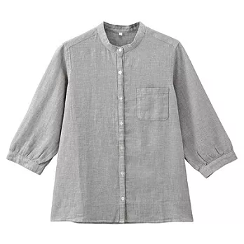 [MUJI 無印良品]女棉麻七分袖立領襯衫S灰色