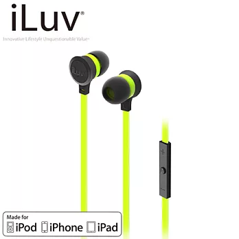 iLuv for Apple 高清耳道扁線式霓虹耳機-麥克風免持功能螢光綠(iEP335GRNN)