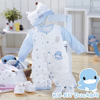 【KU.KU酷咕鴨】夏樂印花直兔裝四件式禮盒 ( 藍/粉二色可選)70藍
