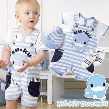 【KU.KU酷咕鴨】夏樂可愛吊帶褲裝禮盒三件組80藍
