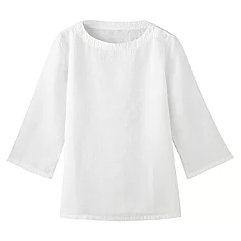 [MUJI 無印良品]女法國亞麻七分船領衫S白色