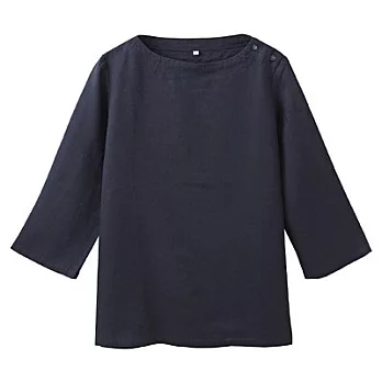 [MUJI 無印良品]女法國亞麻七分船領衫M深藍