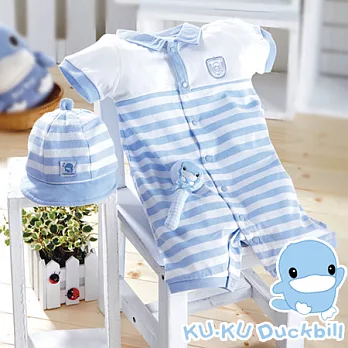 【KU.KU酷咕鴨】優雅條紋短兔裝禮盒三件組70藍