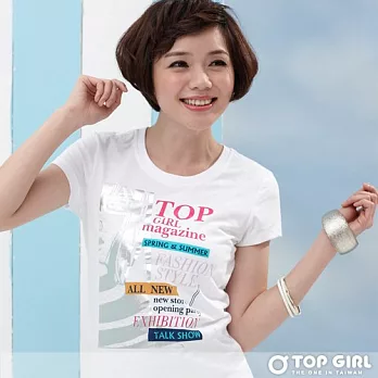 【TOP GIRL】閃閃雜誌風圓領長版TEE-女M經典白