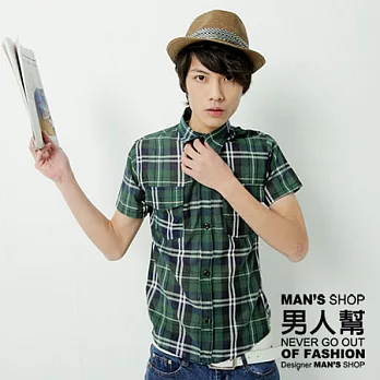 【男人幫 】S0153＊【型男定番粗格紋短袖襯衫】S綠色
