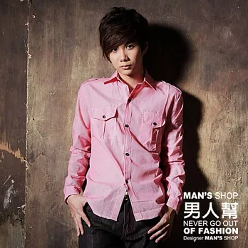 【男人幫 】S5116＊【街頭休閒條紋長袖襯衫】S紅色