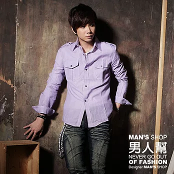【男人幫 】S5116＊【街頭休閒條紋長袖襯衫】S紫色