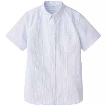 [MUJI 無印良品]女有機棉牛津短袖襯衫S藍紋