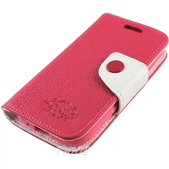 KooPin Samsung Galaxy S3 mini (i8190)雙料縫線 側掀(立架式)皮套蜜桃紅