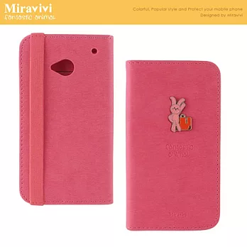 Miravivi NEW HTC ONE 動物狂想曲筆記本皮套行李箱/桃紅