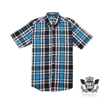 【男人幫Man’s Shop】S0185＊【經典百搭款格紋短袖襯衫】L藍色