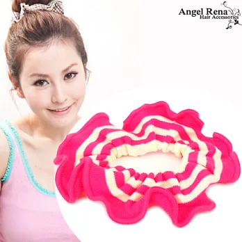 【Angel Rena】荷葉波浪無接縫大腸圈髮束-橫紋˙櫻桃紅米白
