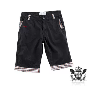 【男人幫 Man’s Shop】K0380＊ 【棉質透氣格紋拼接短褲(K0380)】黑色 30腰