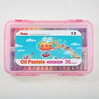 【Pentel】特大粉蠟筆PP盒36色粉紅