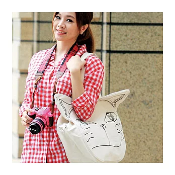 韓國製造貓咪造型肩背包-米白色