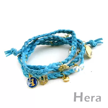 韓國【Hera】飾品 多層皮繩歐美編織墜物手鍊(八色-亮麗藍)