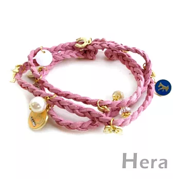 韓國【Hera】飾品 多層皮繩歐美編織墜物手鍊(八色-甜美粉)