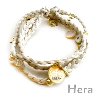 韓國【Hera】飾品 多層皮繩歐美編織墜物手鍊(八色-優雅杏)