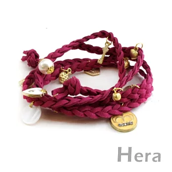 韓國【Hera】飾品 多層皮繩歐美編織墜物手鍊(八色-玫瑰紅)