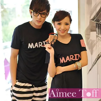 【Aimee Toff】素色字母長版T情侶裝(藍)