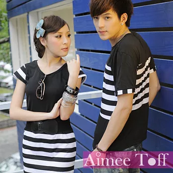 【Aimee Toff】黑白條紋小袖圓裙情侶裝