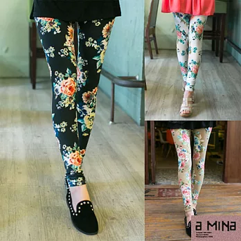 【a mina愛．米娜】本季必備．搶眼花朵彈性內搭褲三件組