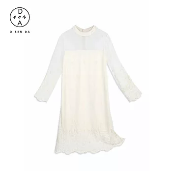ORENDA 小立領雪晶緹花網紗後釦洋裝S珍珠白