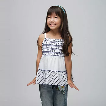 【C.H.K.】女童條紋花邊細肩帶背心100藏青藍