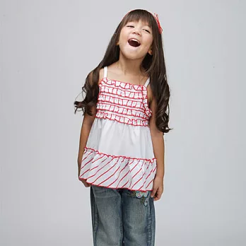 【C.H.K.】女童條紋花邊細肩帶背心100紅色