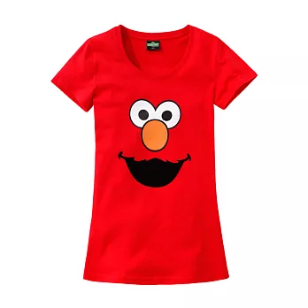 【CACO】芝麻街燙絨 ELMO大臉短TS紅色