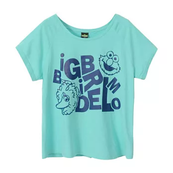 【CACO】芝麻街大嘴鳥ELMO寬版短TFREE藍綠