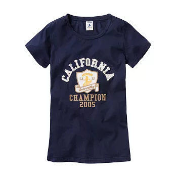 【CACO】貼布繡花美式短TS深藍