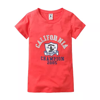 【CACO】貼布繡花美式短TS粉橘