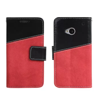 【BIEN】HTC New One 瘋牛仔拼色可立保護皮套 (深紅)