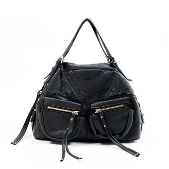 【LaPoche Secrete 頂級皮革】雙背帶超軟牛皮leather拉鍊包- 墨黑