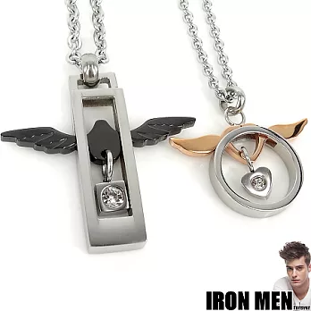 【IRON MEN】法蘭西天使灣戀人˙珠寶白鋼對鍊(銀黑/玫瑰金)