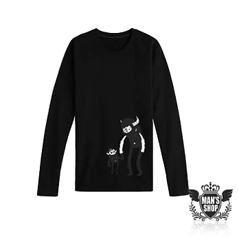 【男人幫 Man’s Shop】T5539＊經SGS商品合核【小腳怪趣味圖型長袖T恤】純棉全省專櫃可換貨黑色3(女生L)號