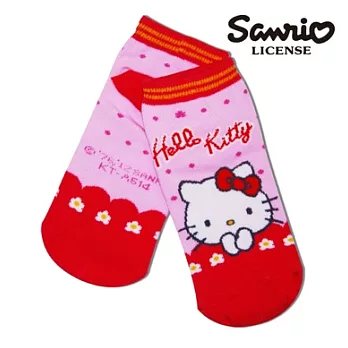 【SANRIO三麗鷗】凱蒂貓HELLO KITTY點點系列直版襪 KT-A514 (15-22cm) x 1入 淺粉/紅