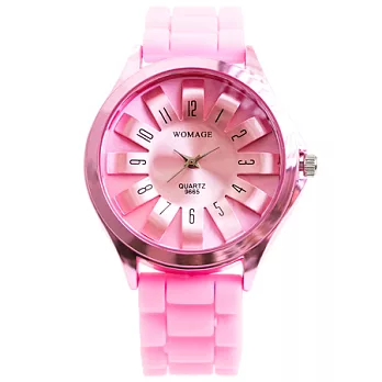 Watch-123 花開盛夏-韓國金屬質感花朵腕錶-粉紅