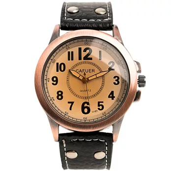 Watch-123 日光機場-春日新寵復古銅色腕錶-黑色帶