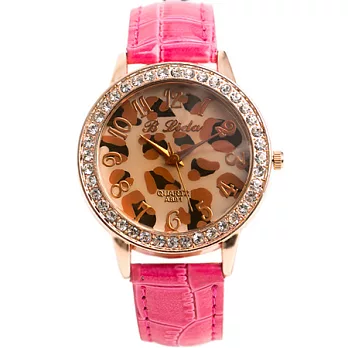Watch-123 光芒盛開-野性聚焦華麗水鑽腕錶-桃紅色帶