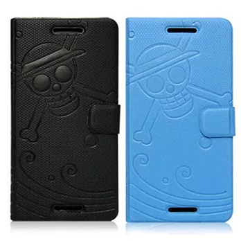 OneMagic HTC New One 航海王 壓印紋側掀皮套 魯夫骷顱旗系列-黑
