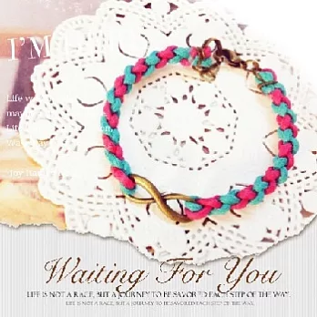 愛無限編織腊繩手鍊 桃紅+湖水綠