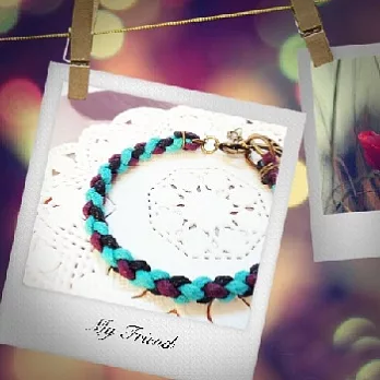 WaWu款三色腊繩編織手鍊(湖水綠+紫+黑+和平)