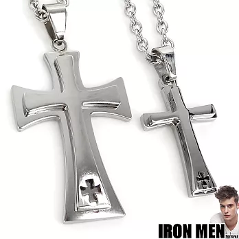 【IRON MEN】斯洛伐克經典˙雙層十字架珠寶白鋼對鍊(銀/銀)