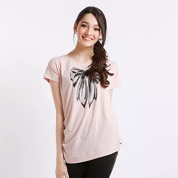 【C.H.K.】女式蝴蝶結印花T恤M粉紅