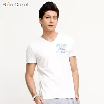 【Bés Carol】男式小飛機印花短袖T恤XL象牙白