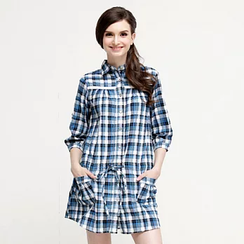 【C.H.K.】女式腰抽帶長襯衫S藍