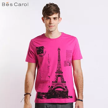 【Bés Carol】男式巴黎短袖T恤M桃紅