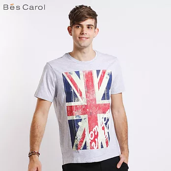 【Bés Carol】男式倫敦短袖T恤2XL淺麻灰